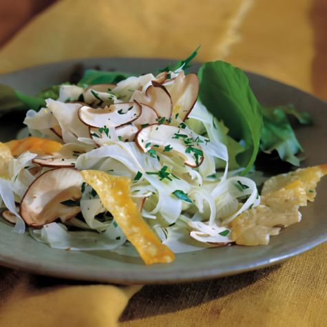 Mushrooms and Fennel with Parmesan Crisps