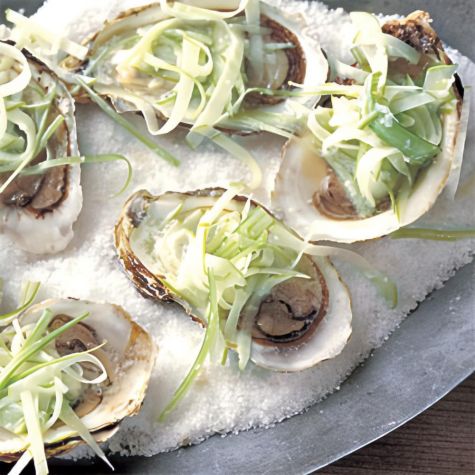 Oysters on the Half Shell with Apple-Horseradish Slaw