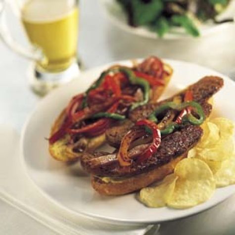Italian Sausage Sandwich with Sauteed Onions and Peppers