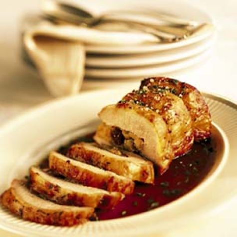 Apple-Stuffed Pork Loin with Cider Sauce
