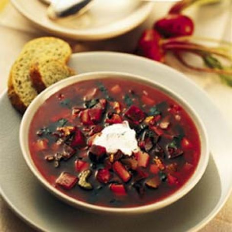 Hearty Borscht with Horseradish-Dill Sour Cream