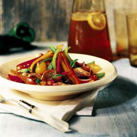 Spicy Grilled Chicken Salad with Peppers and Tomatoes