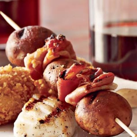 Smoky Mushroom and Ham Skewers