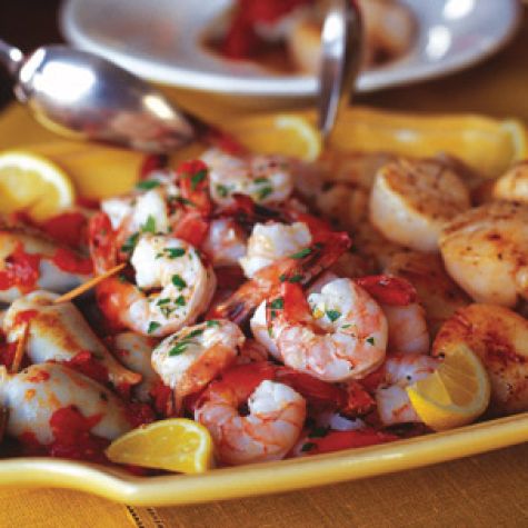 Shrimp, Scallops and Stuffed Squid