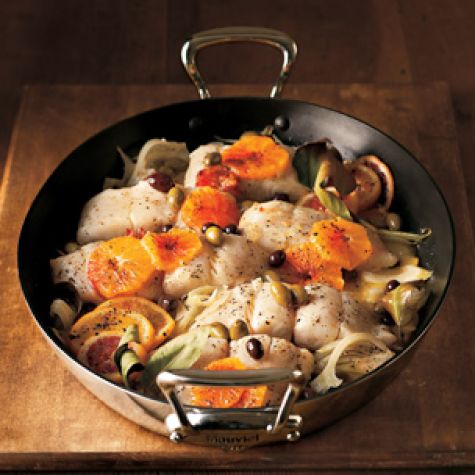 Roasted Sea Bass with Fennel, Blood Oranges & Olives