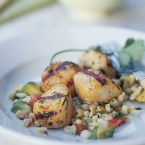 Smoky Sea Scallops with Avocado-Corn Salsa