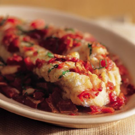 Braised Monkfish with Bacon and Tomatoes