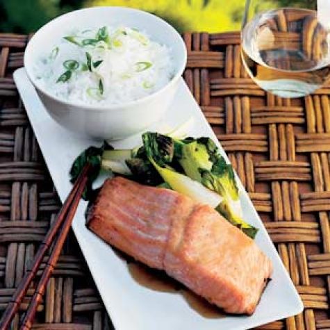 Planked Miso-Glazed Salmon with Bok Choy