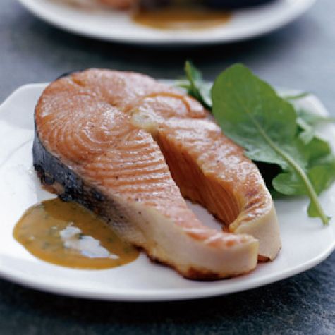 Maple-Smoked Salmon Steaks with Maple-Mustard Sauce
