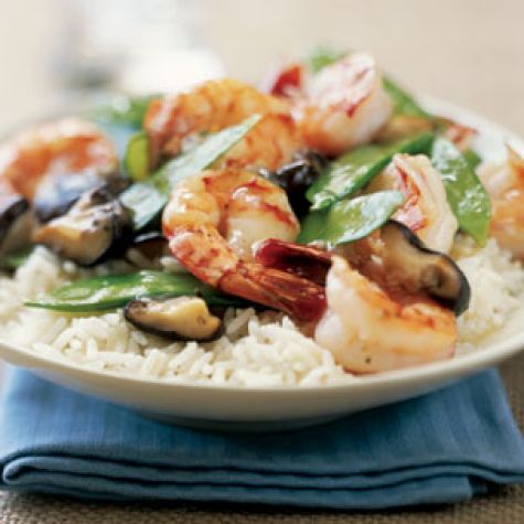 Stir-Fried Shrimp with Snow Peas and Mushrooms