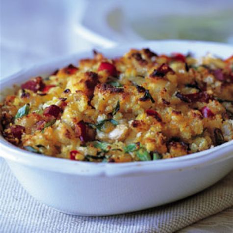 Corn Bread Dressing with Oysters and Ham