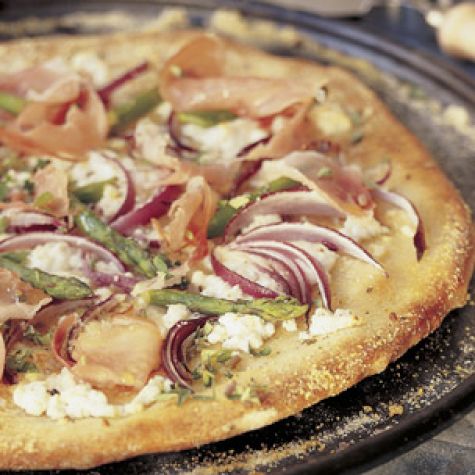 Asparagus, Goat Cheese & Prosciutto Pizza