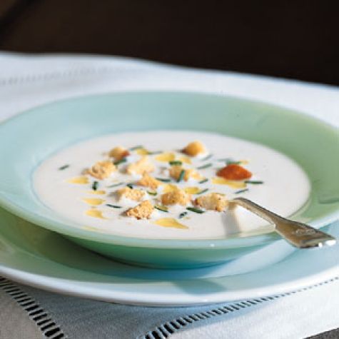 Cream of Cauliflower Soup with Truffle Oil and Chives