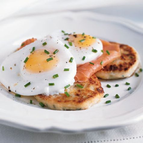 Potato Pancakes with Smoked Salmon and Poached Eggs