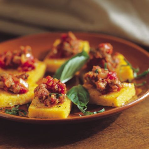 Polenta Crostini with Sausage Topping