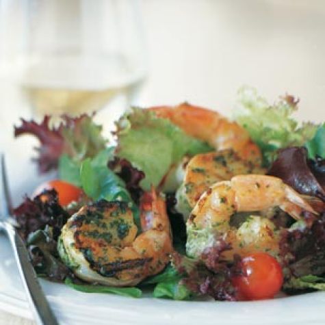 Pesto Shrimp on Mixed Greens