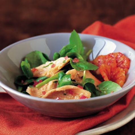 Poached Red Trout on Watercress with Blood Orange Dressing