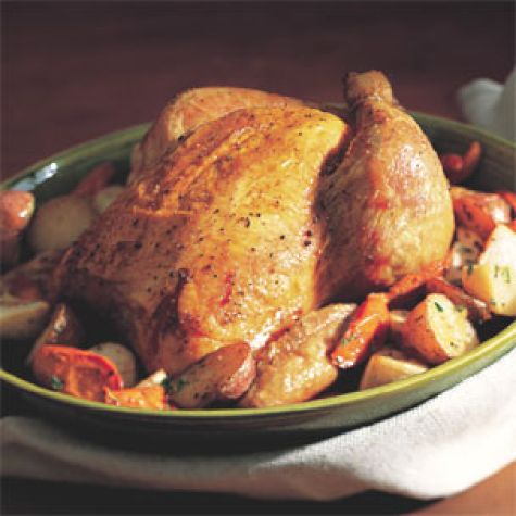Brined Roast Chicken with Wine Jus