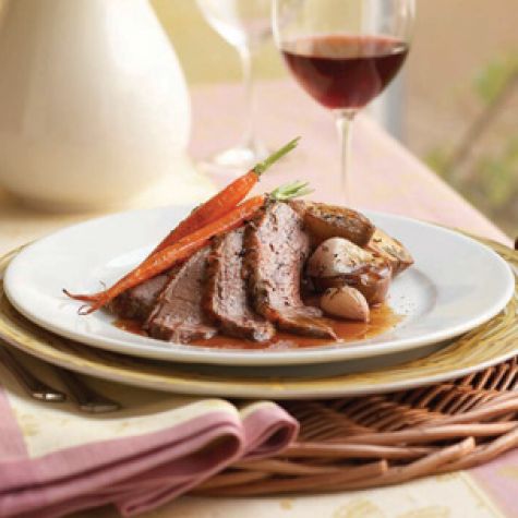 Lamb Roasted with Shallots, Mustard and Herbs