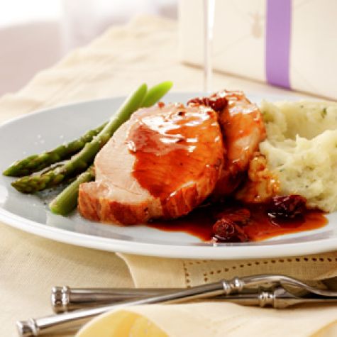 Roasted Pork Loin with Tart Cherry-Port Sauce