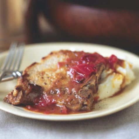Pork Loin Chops with Roasted Rhubarb