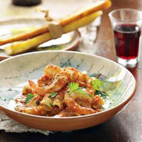Sicilian Pasta with Shrimp & Almond Cream