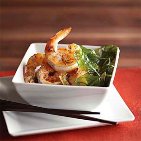 Salt & Pepper Shrimp with Fried Spinach