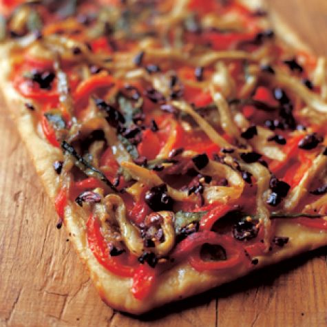 Flatbread with Eggplant, Peppers and Olives