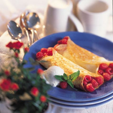 Raspberry Crepes with Ice Cream