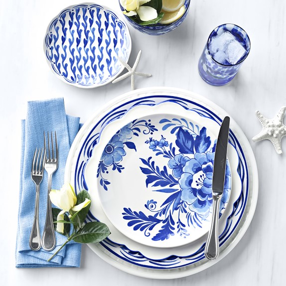 blue and white china salad plates