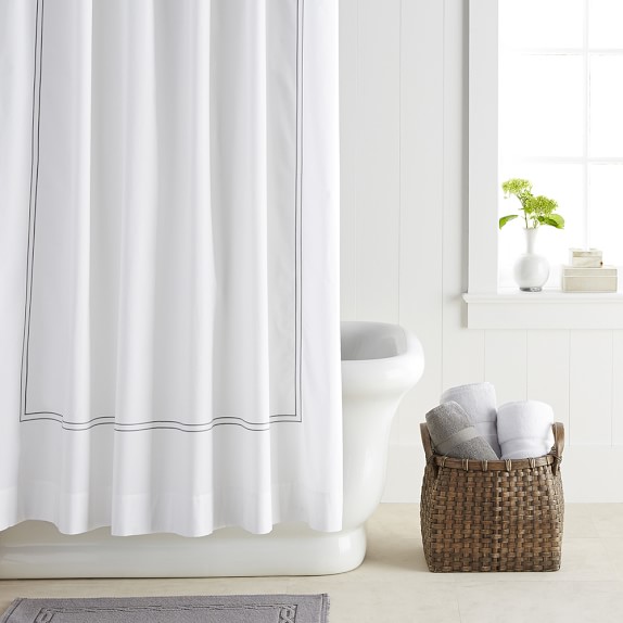 white fabric shower curtain for outside