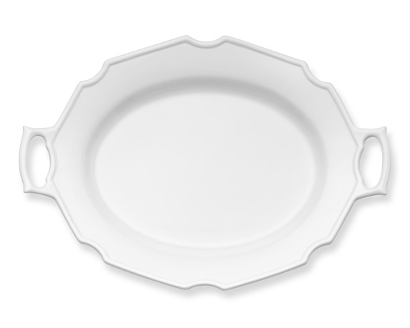 white ceramic serving platter with handles