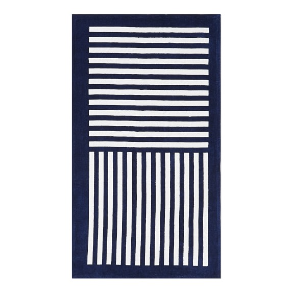 navy stripe beach towel