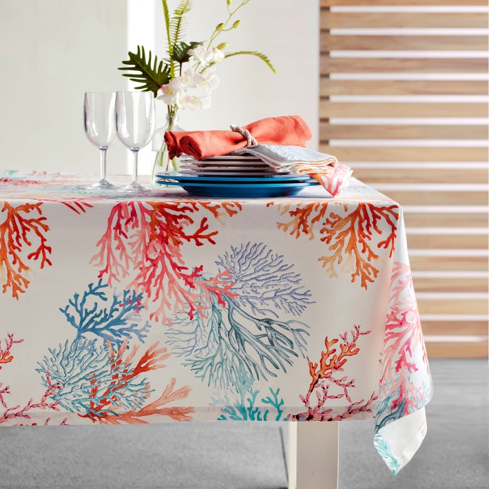 Coral Print Tablecloth | Williams Sonoma
