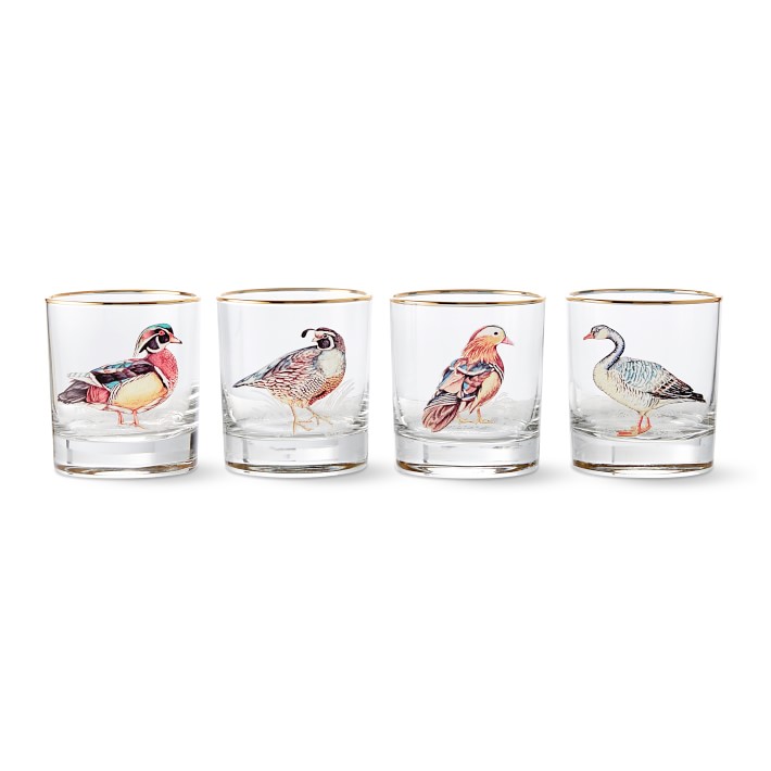 Plymouth Birds Double Old-Fashioned Glasses, Set of 4