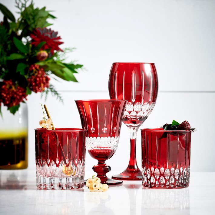 Wilshire Jewel Cut Wine Red Wine Glasses Mixed - Set of 4 - Red