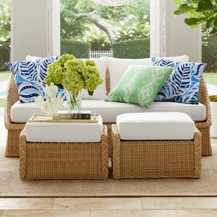 Aerin East Hampton Outdoor Coffee Table Ottoman Patio Furniture Williams Sonoma