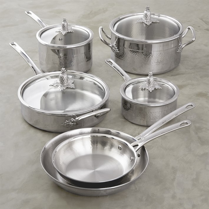 Ruffoni Omegna Hammered Stainless-Steel 10-Piece Cookware Set Ruffoni Hammered Stainless Steel Cookware