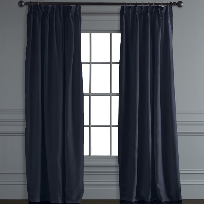 Navy Belgian Linen Pinch Pleated Curtains Williams Sonoma