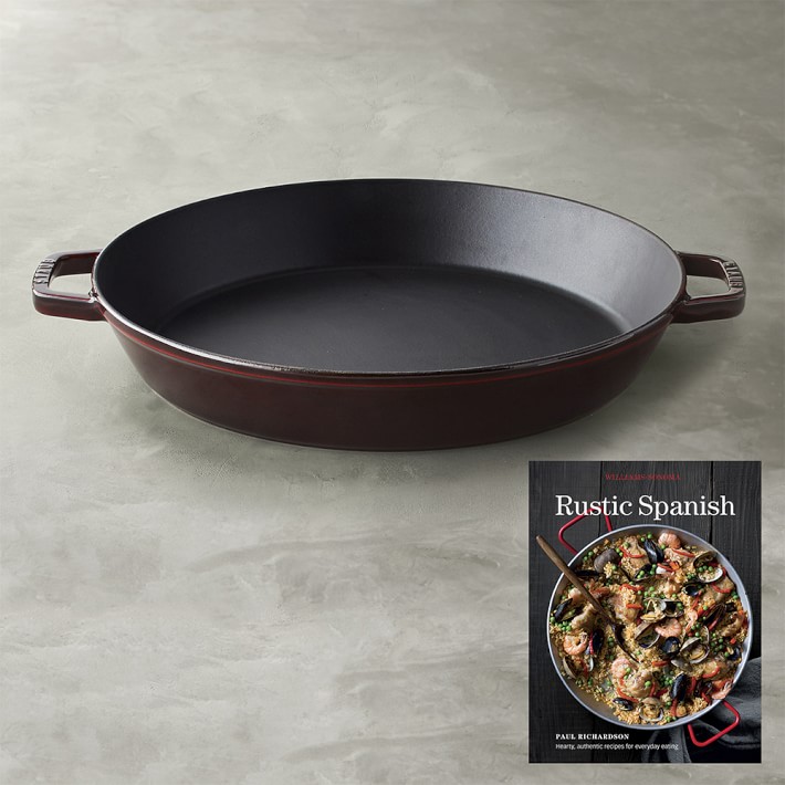 Staub CastIron Paella Pan with Rustic Spanish with Cookbook Williams Sonoma