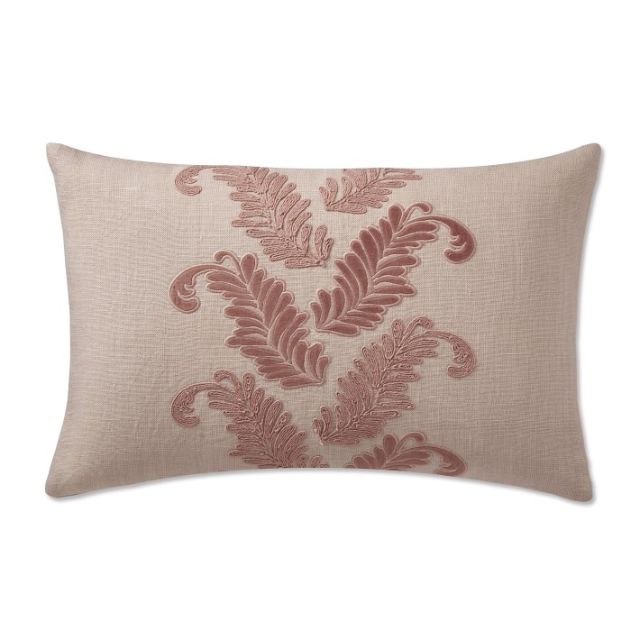Blush Luisa Scroll Embroidered Applique Velvet Lumbar Pillow Williams