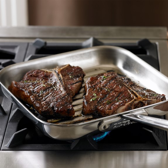 AllClad d5 StainlessSteel Square Grill Pan Williams Sonoma