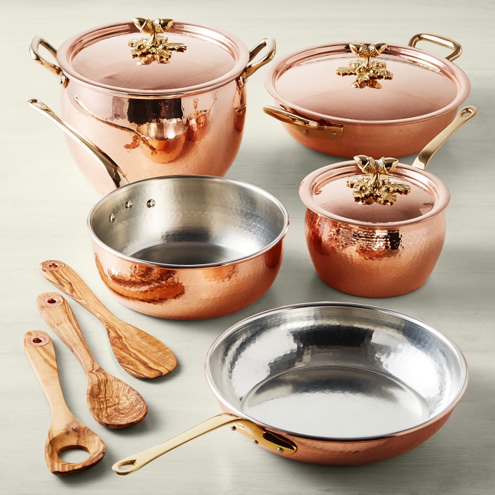 Ruffoni Historia Hammered Copper 11Piece Cookware Set with Olivewood