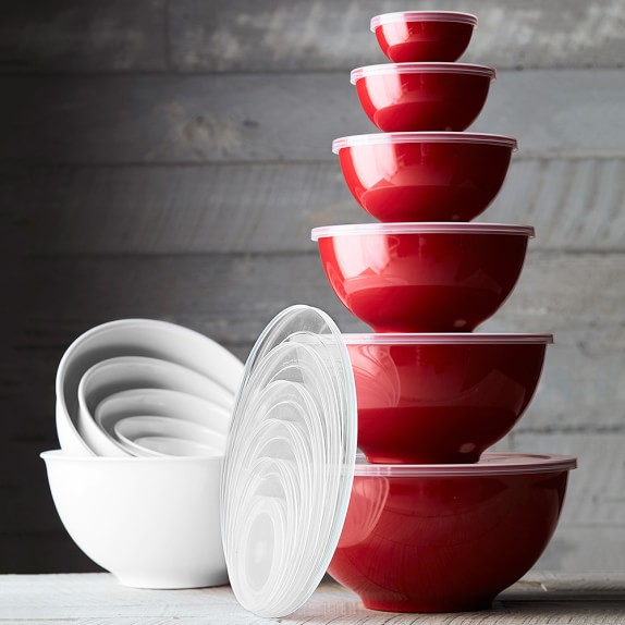 Melamine Mixing Bowls with Lid, Set of 6, White