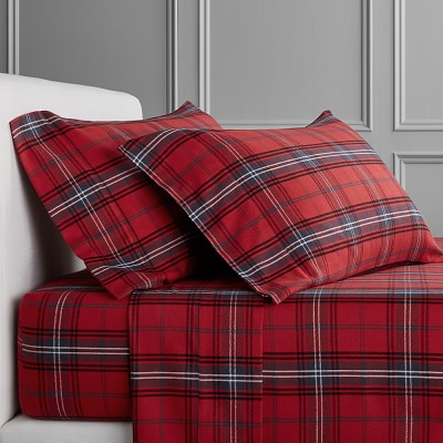 Red Tartan Flannel Sheet Set Williams Sonoma