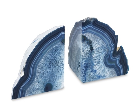 Nature's Decorations Extra Large Luxury Blue Agate Bookends Perfect for Home Decor & Gifting Set of 2 Non-Skid Bookends Vintage & Natural Gemstone Bookends 