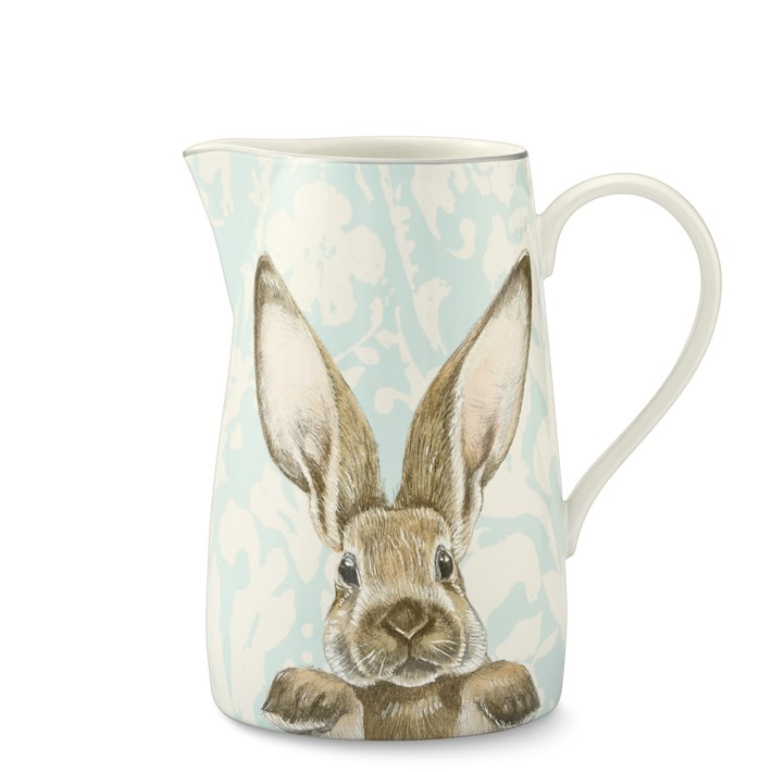 NEW Williams Sonoma Damask Bunny Water Pitcher Spring Table Collectible