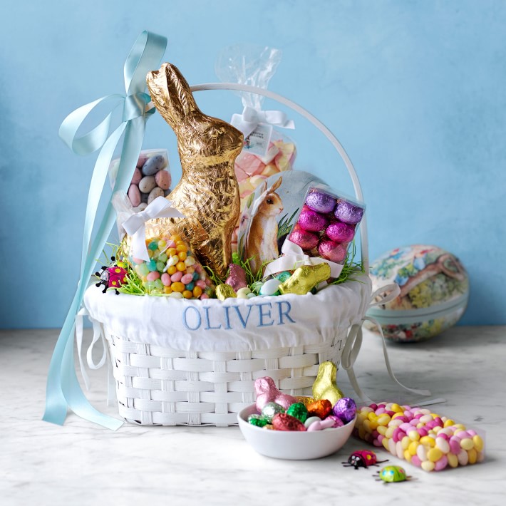 White Rattan Easter Basket with Liner Easter Decor Williams Sonoma