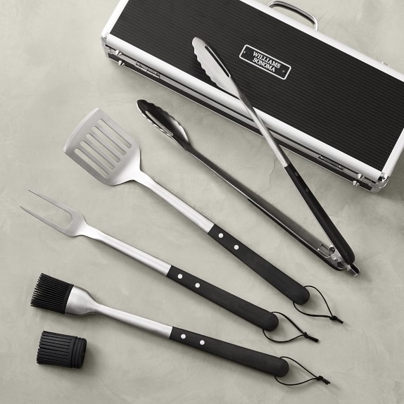 Williams Sonoma Black-Handled 4-Piece BBQ Tool Set with Storage Case | Grill Tools | Williams Sonoma