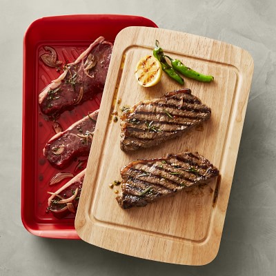 Williams Sonoma Grill Prep Marinade Tray with Wood Lid